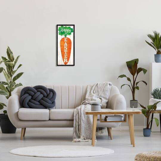 Stupell Industries Happy Easter Vertical Rustic Carrot Sign Phrase Framed Giclee Art